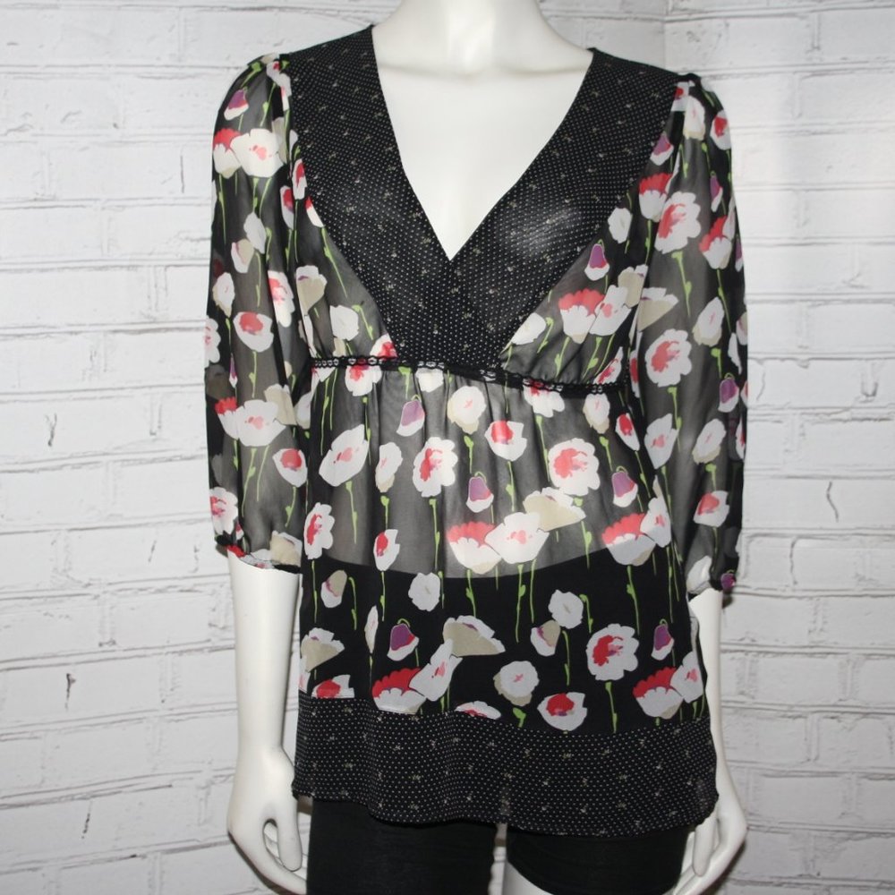 🌸🖤 Sheer Black Floral Blouse · Style & Co. · Size Small